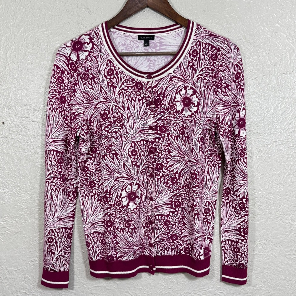 Talbots Cardigan Sweater Small Floral Garden Cottage Country Western Feminine‎